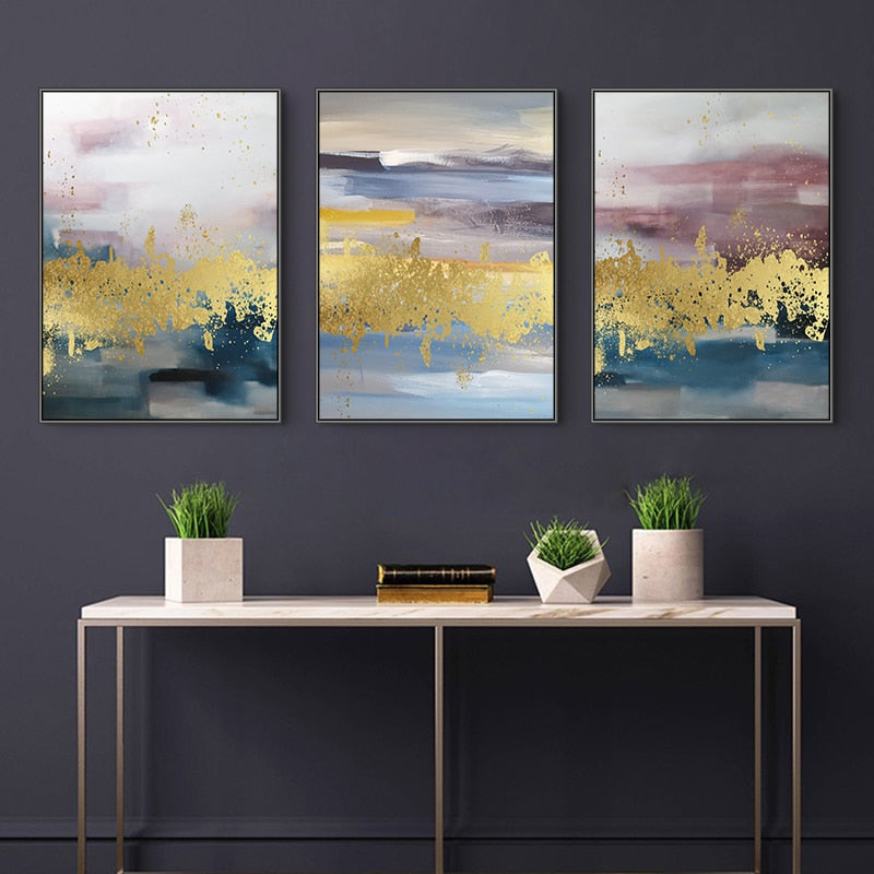 Abstract Golden Landscape - Leinwand Wandkunst Gemälde