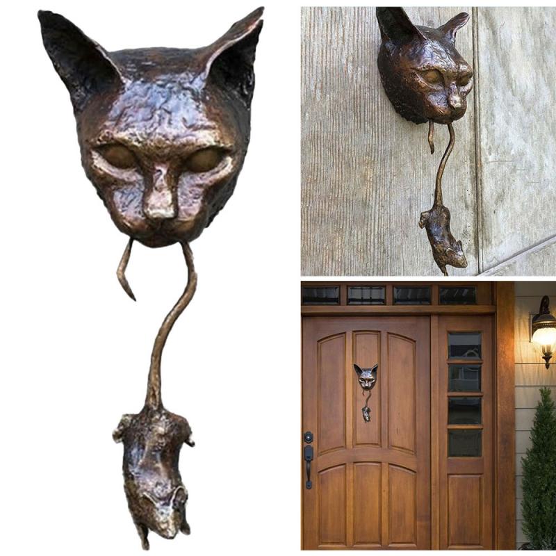 Kreativer Türklopfer aus Metall mit Katzen- und Mausmotiv