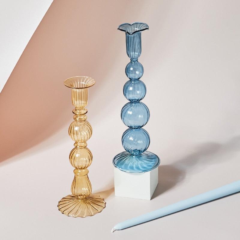 GlowCharm Kerzenhalter aus pastellfarbenem Glas | Dekorative Kerzenständer | Elegante Tischdekoration