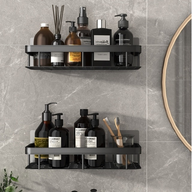 Metal suction cup bathroom shelves