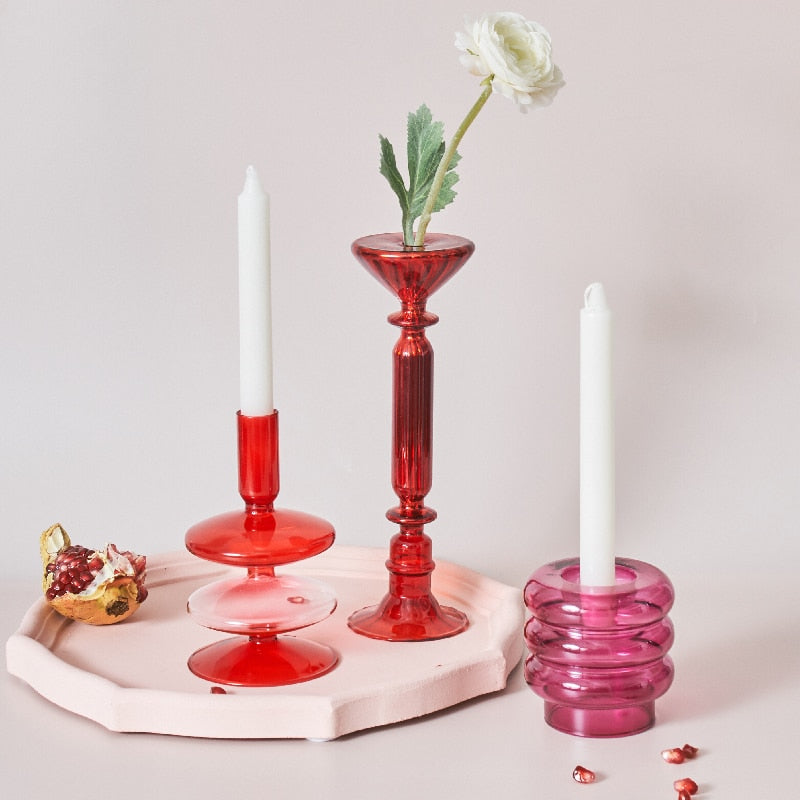 Brehn | Kirsche Rote Glas Stabkerzenhalter & Vasen