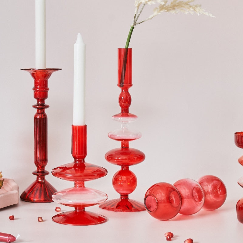Brehn | Kirsche Rote Glas Stabkerzenhalter & Vasen