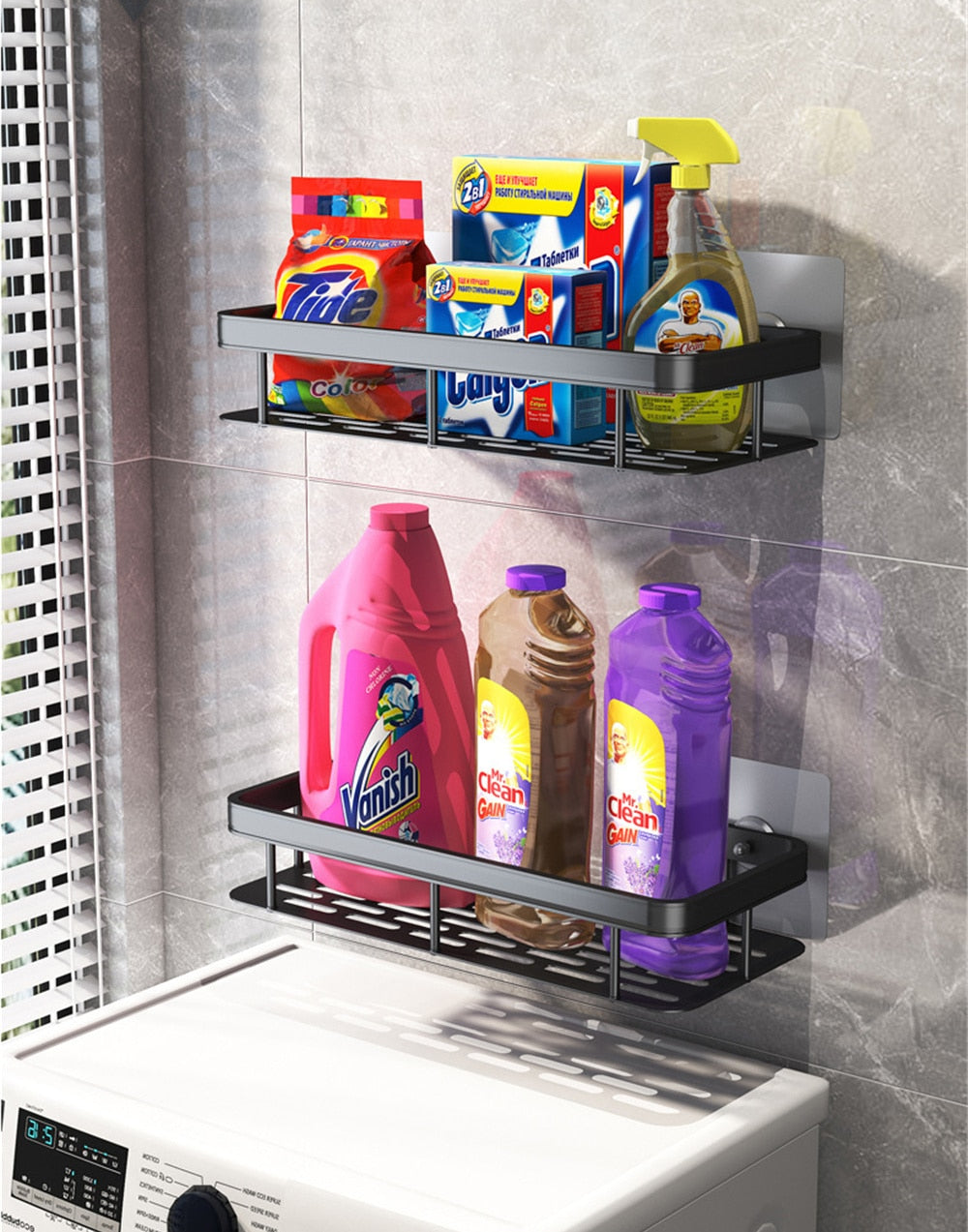 Metal suction cup bathroom shelves