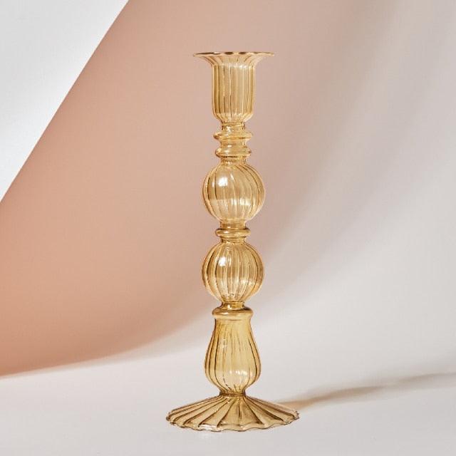 GlowCharm Kerzenhalter aus pastellfarbenem Glas | Dekorative Kerzenständer | Elegante Tischdekoration