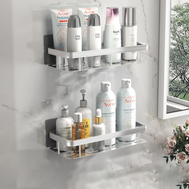Metal suction cup bathroom shelves
