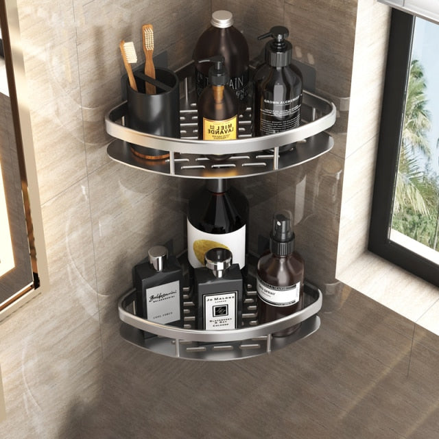 Metal suction cup bathroom shelves
