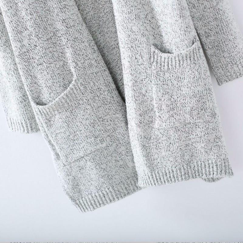 Brehn | Grauer Langarm Lockere Strickcardigan Pullover