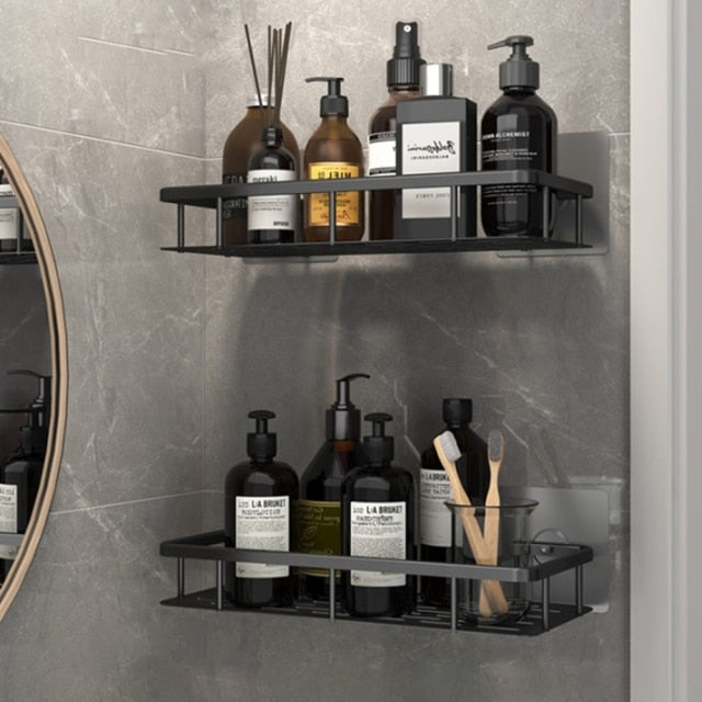 Metal suction cup bathroom shelves