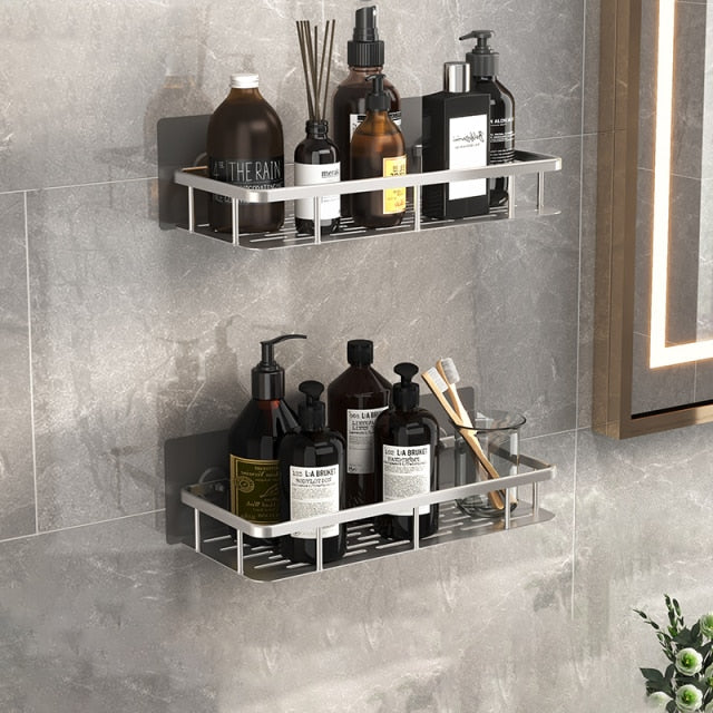 Metal suction cup bathroom shelves