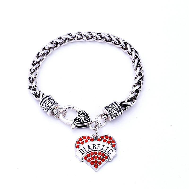Brehn | Damen Diabetiker medizinische Warn-ID-Armbanduhr - Pink, Blau, Klar oder Rote Kristallherzen - Diabetes