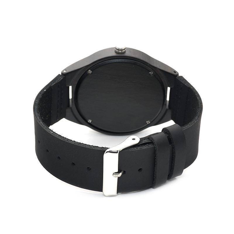 Brehn | Herren Schwarze Holz Uhr Mit Echtem Leder - Quarz, Natürliches Ebenholz