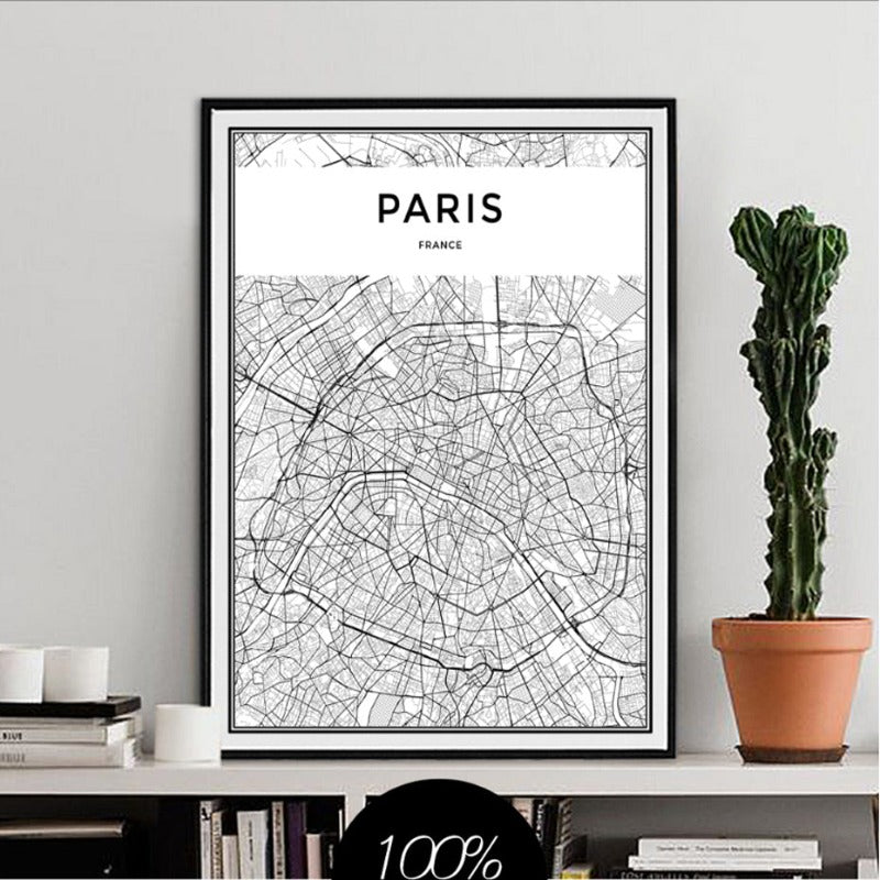 Minimalis PARIS Stadtkarte - Leinwand Wandkunst Malerei