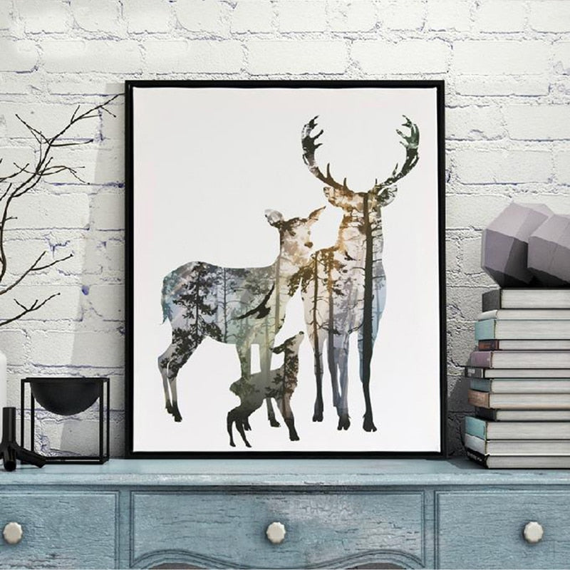 Reh Tiere Wald - Leinwand Wand Kunstmalerei
