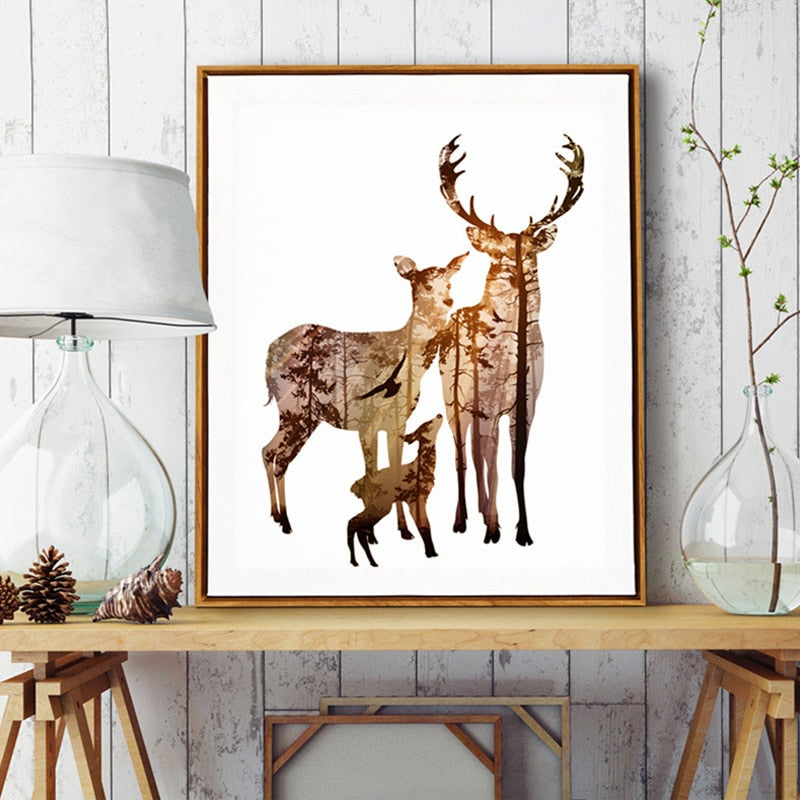 Reh Tiere Wald - Leinwand Wand Kunstmalerei