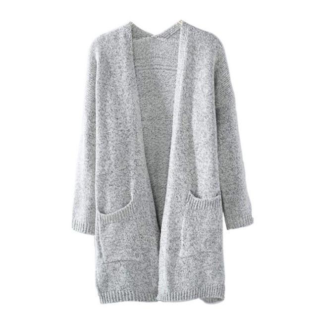 Brehn | Grauer Langarm Lockere Strickcardigan Pullover