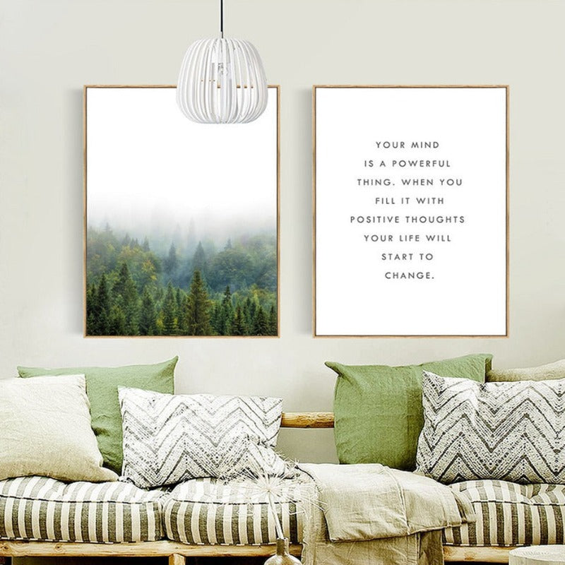 Kieferwald Landschaft Inspirierendes Zitat - Leinwand Wandkunst Gemälde
