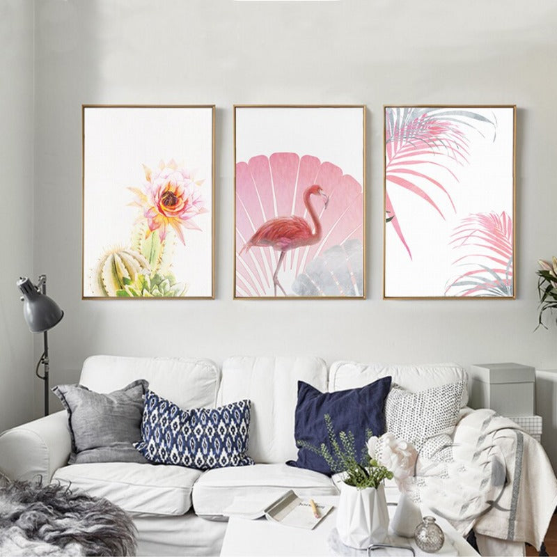 Pink Flamingo Flowers Mädchen - Leinwand Wandkunst Gemälde