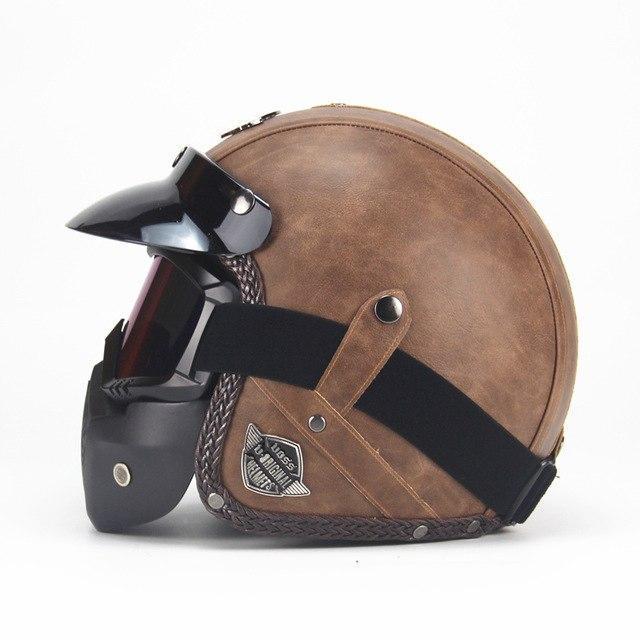 Brehn | Retro Vintage Motorradhelm Offenes Gesicht Mit Brillenmaske