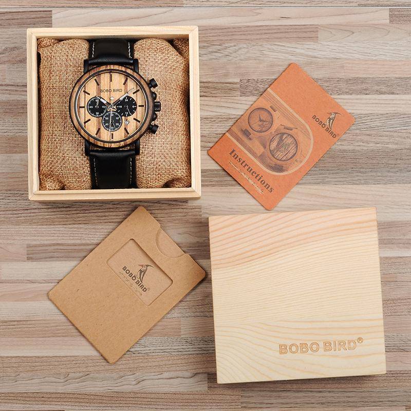 Brehn | Holz- und Edelstahl Holzarmbanduhr mit leuchtenden Zeigern Herren Quarz Armbanduhr