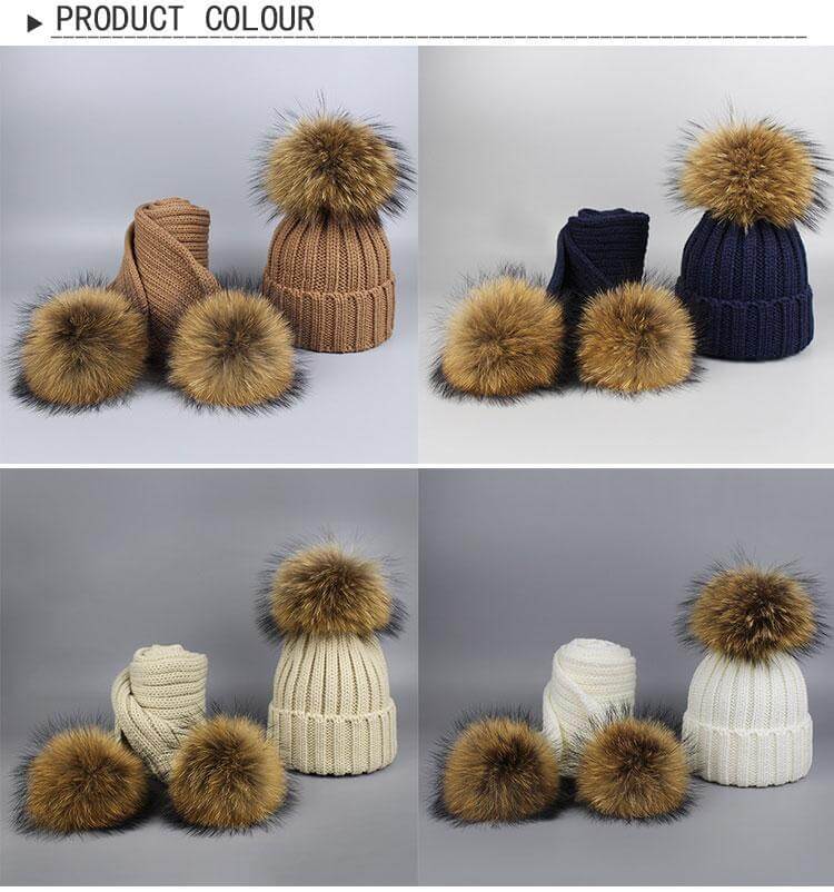 Brehn | Warm gestrickte Pelzmütze Schal Set