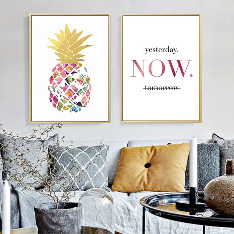Moderne Gelbe Gold Ananas Heute Zitate - Leinwand Wandkunst Malerei