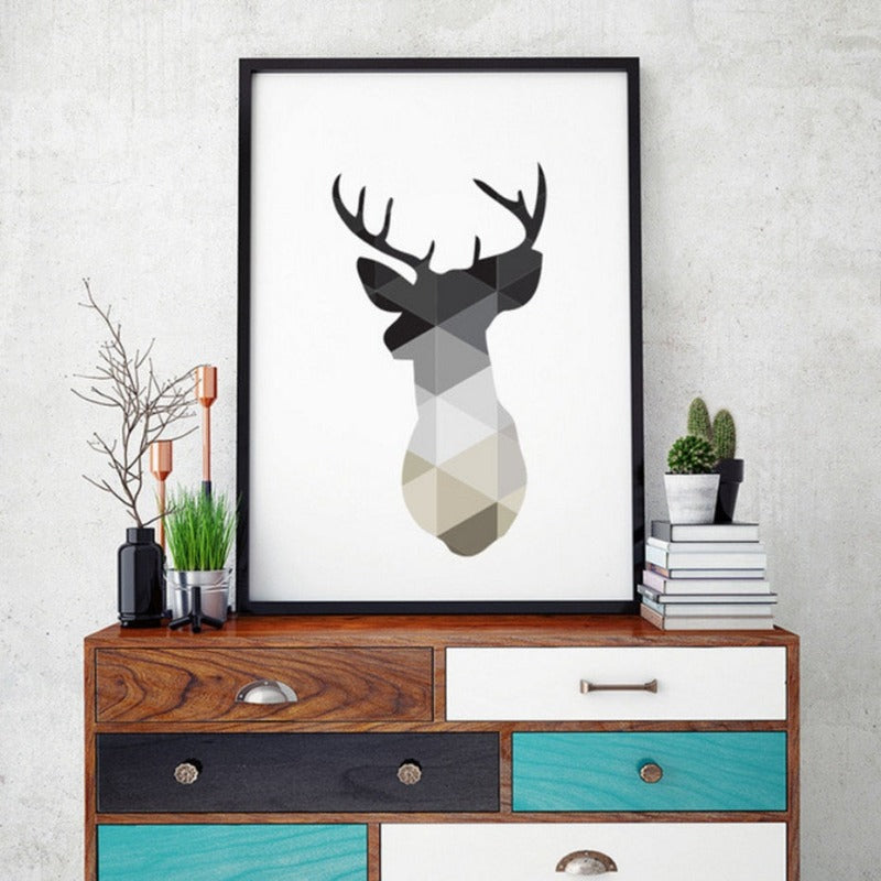 Minimalistische Geometrische Hirsch - Leinwand Wandkunst Malerei