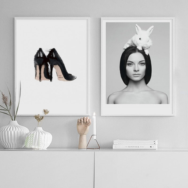 Deer Poster & Print Schwarze Wand - Leinwand Wandkunst Gemälde