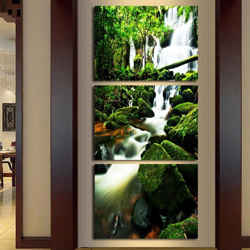 Wald Wasserfall Landschaft - Leinwand Wandkunst Gemälde