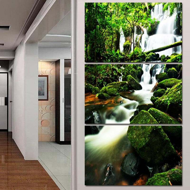Wald Wasserfall Landschaft - Leinwand Wandkunst Gemälde