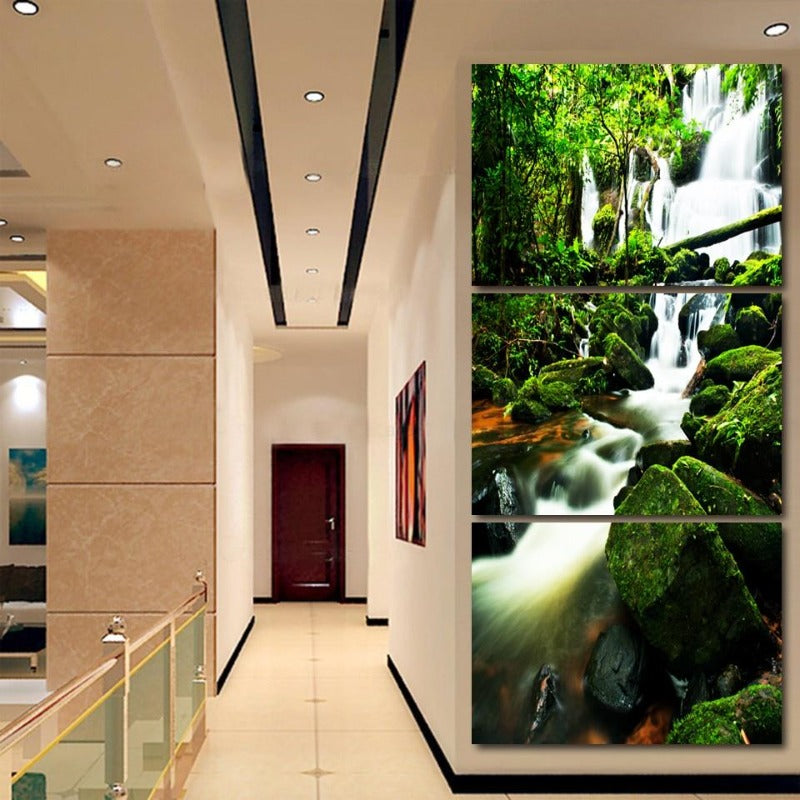 Wald Wasserfall Landschaft - Leinwand Wandkunst Gemälde