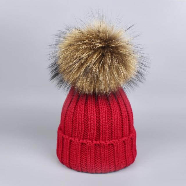 Brehn | Warm gestrickte Pelzmütze Schal Set