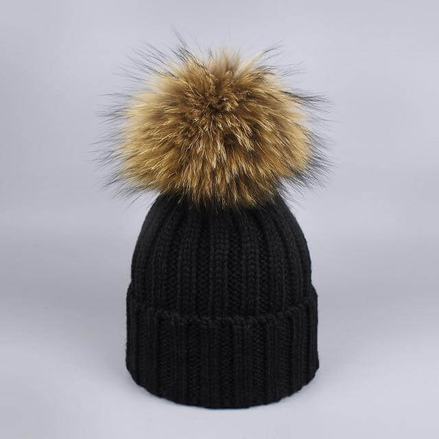 Brehn | Warm gestrickte Pelzmütze Schal Set