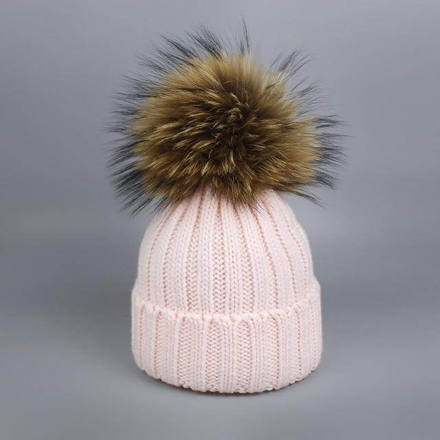 Brehn | Warm gestrickte Pelzmütze Schal Set