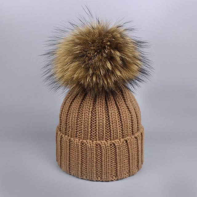Brehn | Warm gestrickte Pelzmütze Schal Set
