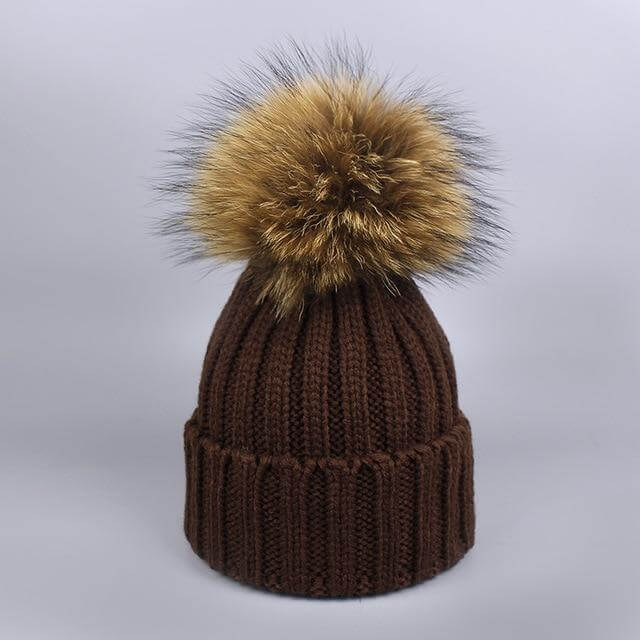 Brehn | Warm gestrickte Pelzmütze Schal Set