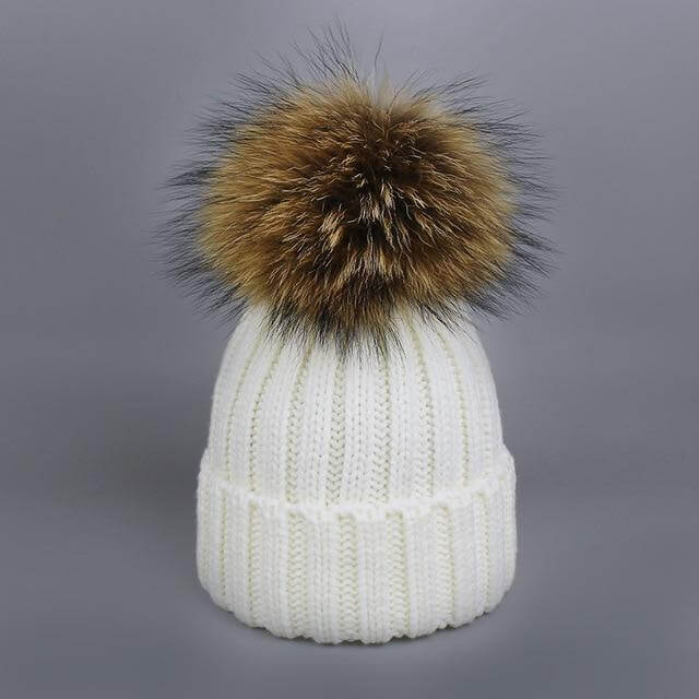 Brehn | Warm gestrickte Pelzmütze Schal Set