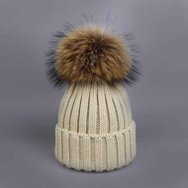 Brehn | Warm gestrickte Pelzmütze Schal Set