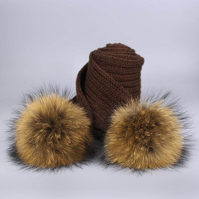 Brehn | Warm gestrickte Pelzmütze Schal Set