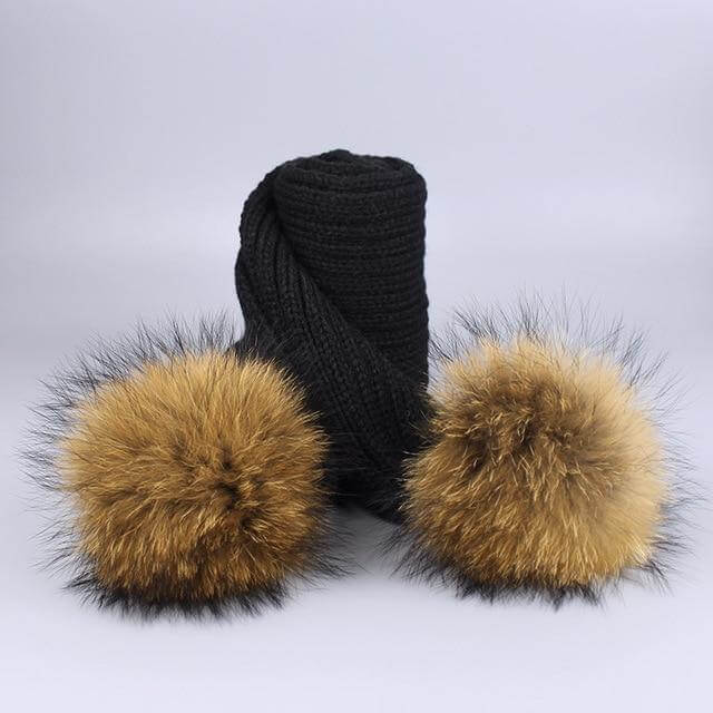Brehn | Warm gestrickte Pelzmütze Schal Set