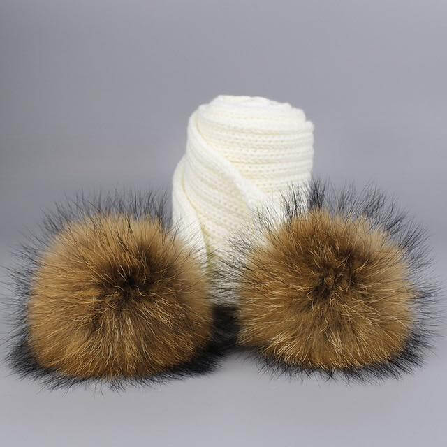 Brehn | Warm gestrickte Pelzmütze Schal Set