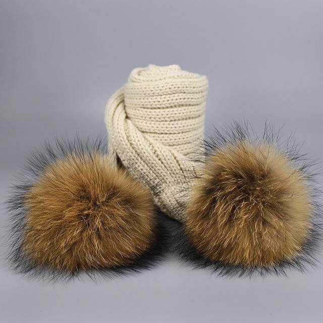 Brehn | Warm gestrickte Pelzmütze Schal Set