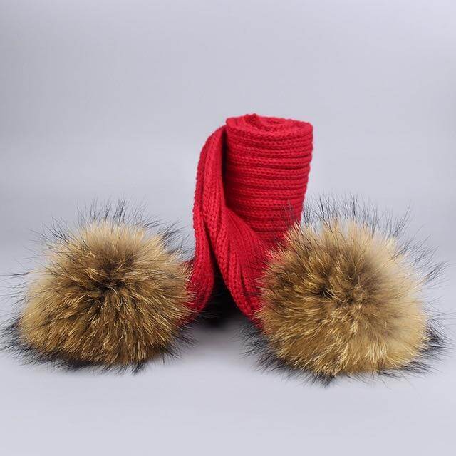 Brehn | Warm gestrickte Pelzmütze Schal Set