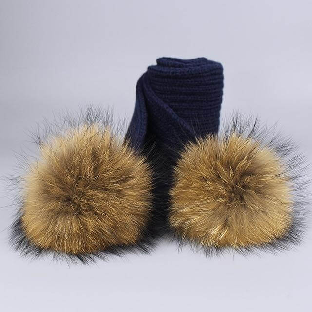 Brehn | Warm gestrickte Pelzmütze Schal Set