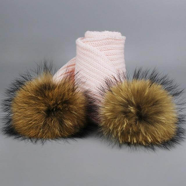 Brehn | Warm gestrickte Pelzmütze Schal Set