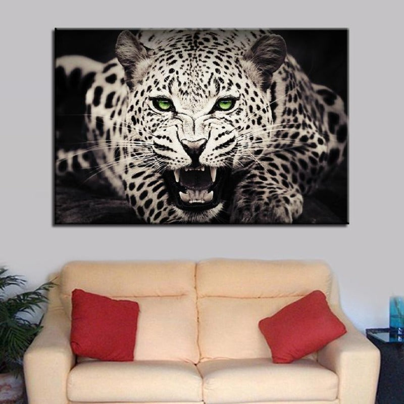 Feroz grüneräugiger Leopard - Leinwand Wandbild Malerei