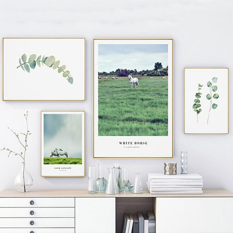 Natur-Grasland-Pferdeblätter - Leinwandbild