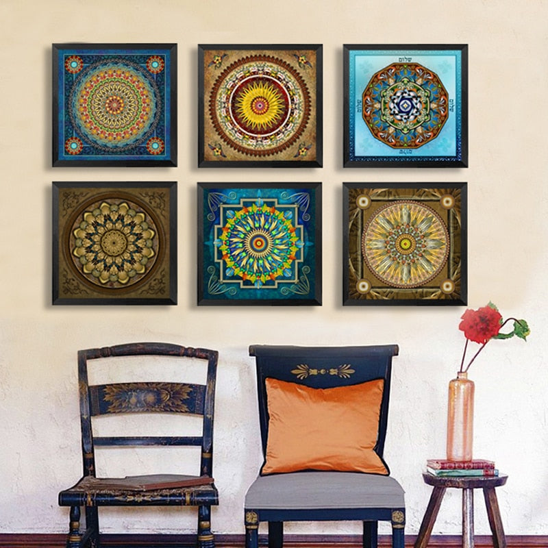 Mandala Ornament Thangka Yoga - Leinwand Wandkunst Malerei