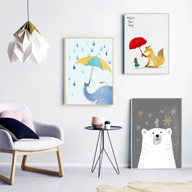 Cartoon Tiere Bär Fuchs - Leinwand Wandkunst Malerei