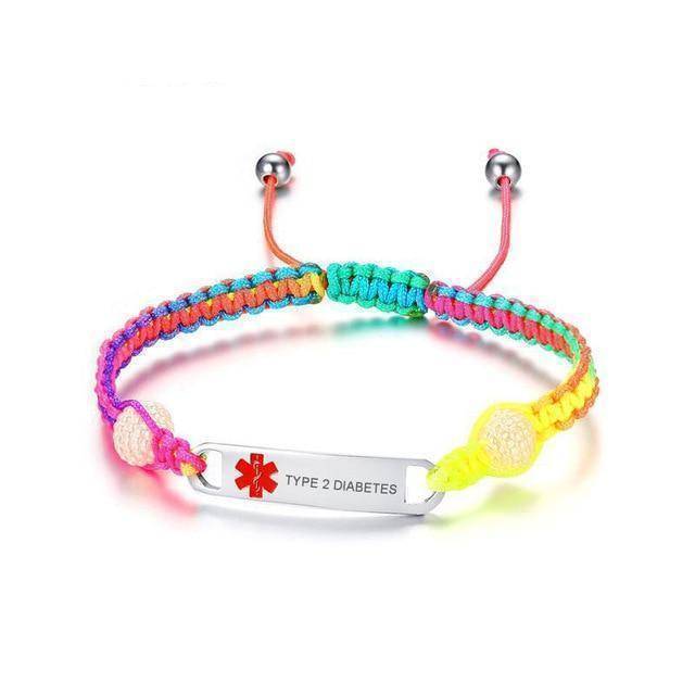 Brehn | Kinder Diabetiker Regenbogen Medizinischer Alarm ID Armband - Typ 1 Diabetes, Typ 2 Diabetes