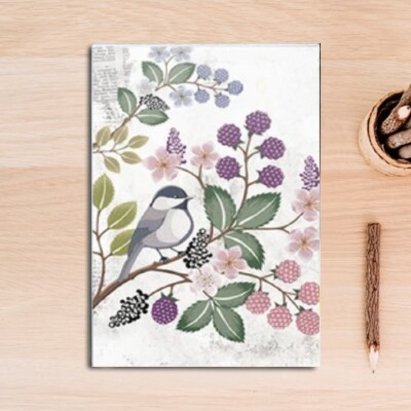 Nordisches Vintage-Leinwandbild mit Blumen, Vögeln und Schmetterlingen